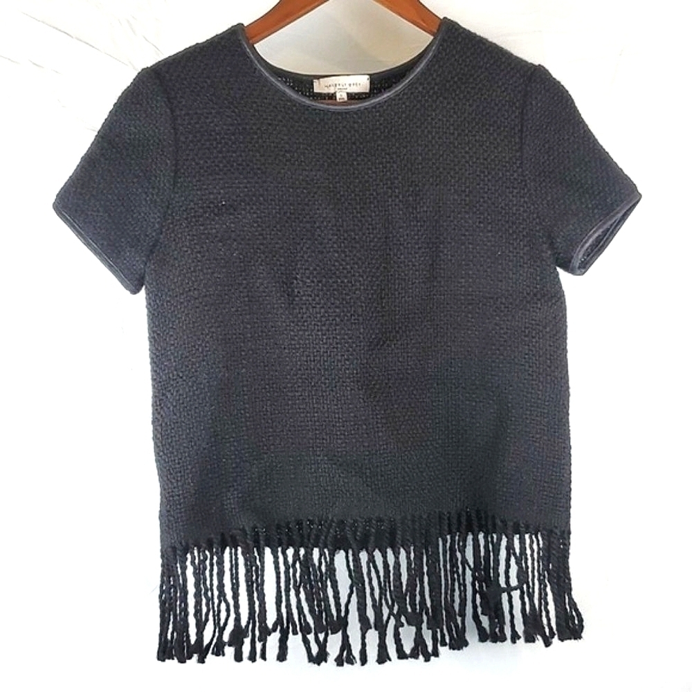 Anthro Waverly Grey Black Wool‎ Sweater Top With Fringe